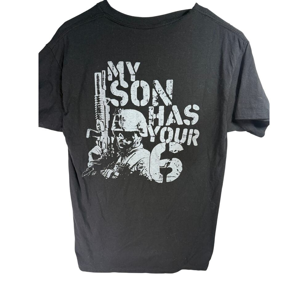 Frontline Apparel Military T Shirt My Son Has Your 6 Soldier Graphic Black M